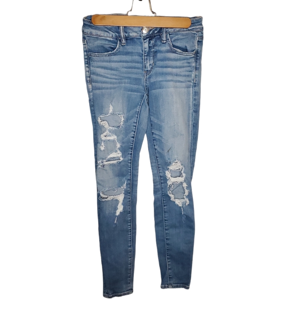 AMERICAN EAGLE Next Level Stretch Factory Distressed Skinny Jeans